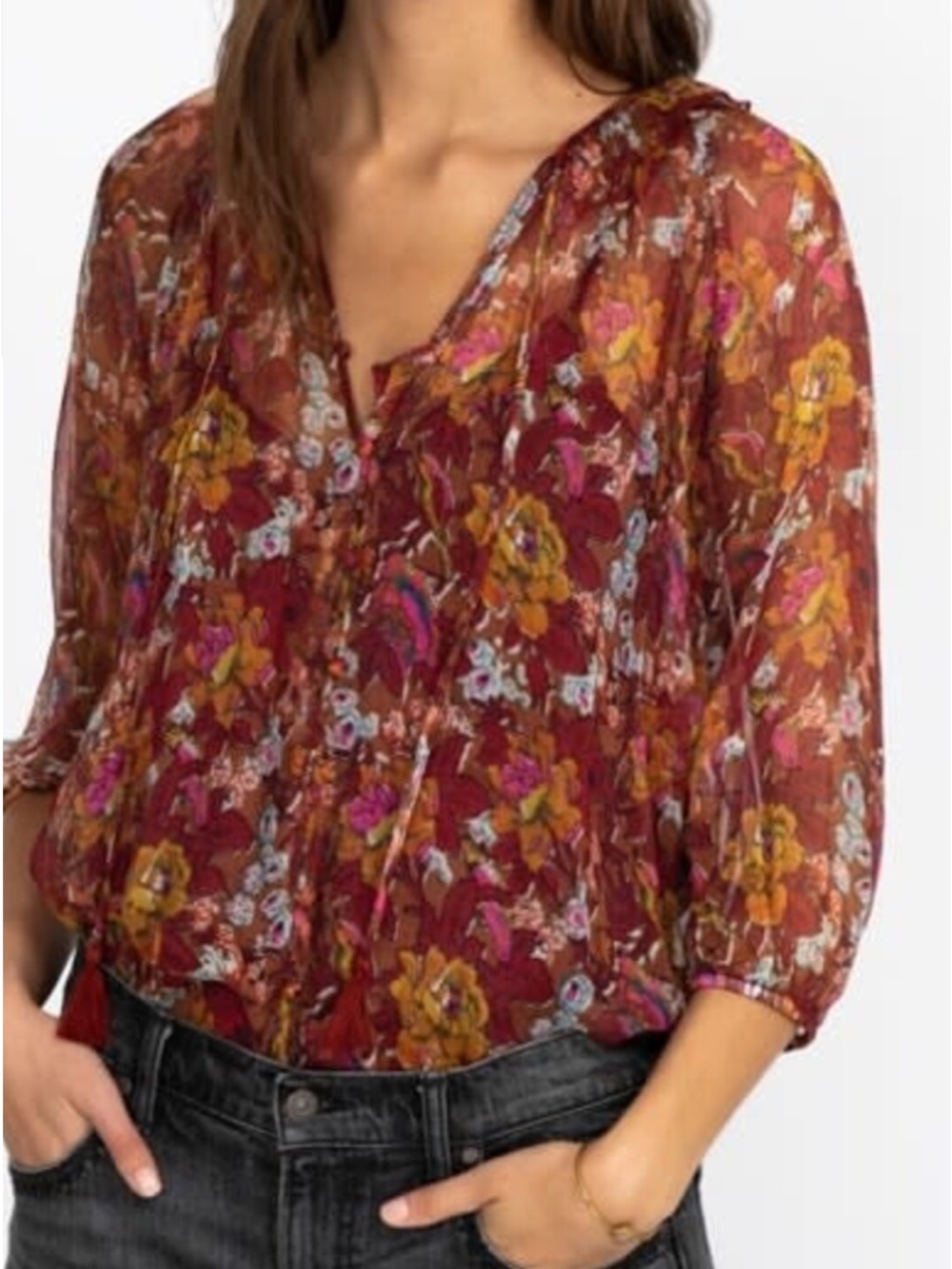 Johnny Was Micah Silk Peasant Blouse